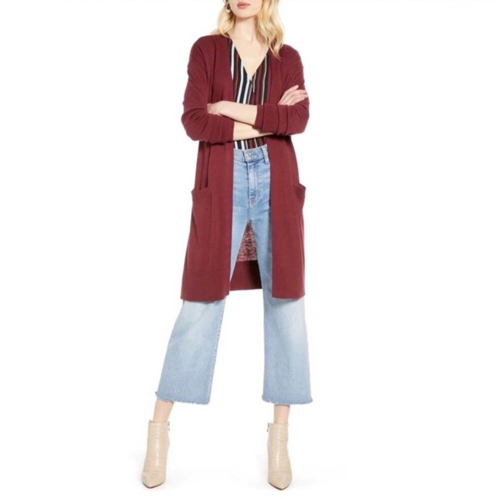 Halogen Long Open Front Cardigan 1X Maroon Red Burgundy